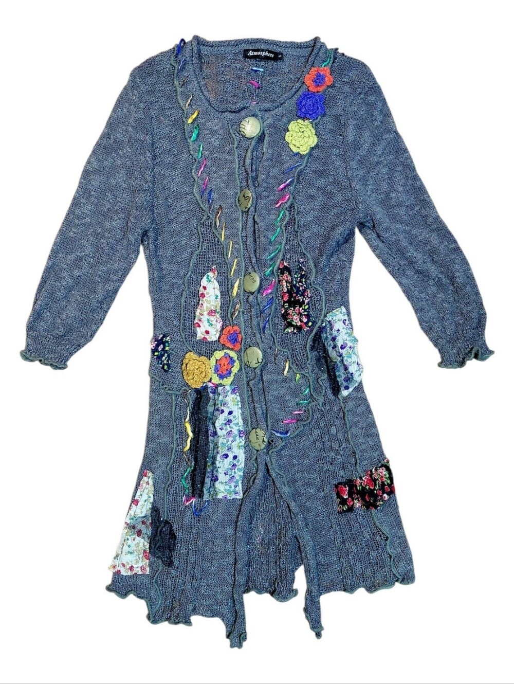 Rare Atmosphere Patchwork Knit Cardigan - Colorful Boho Festival Style - S